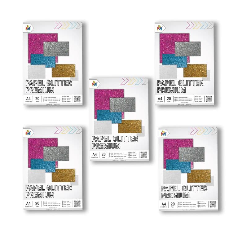 5x Papel Brillantina Plata A4 - 100 Hojas Calidad Premium