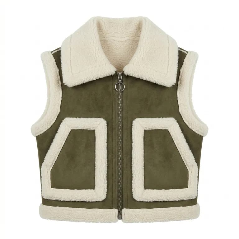 Chaleco Borrego Unisex Sin Mangas Invierno Estilo Europeo Verde 10