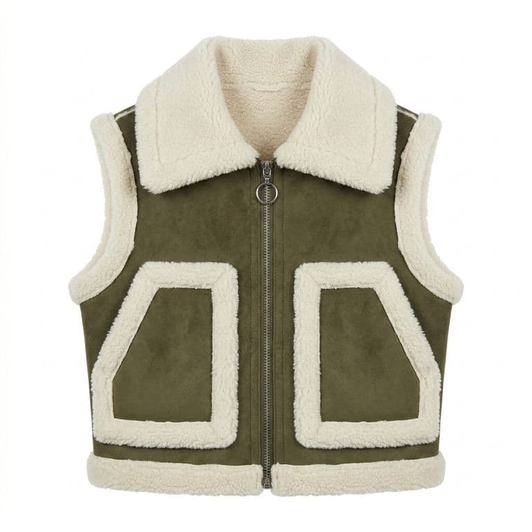 Chaleco Borrego Unisex Sin Mangas Invierno Estilo Europeo Verde 2
