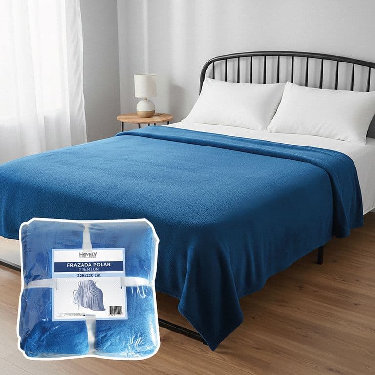 Frazada Polar Termica Queen Manta 220x220cm 300gsm. Azul QUEEN