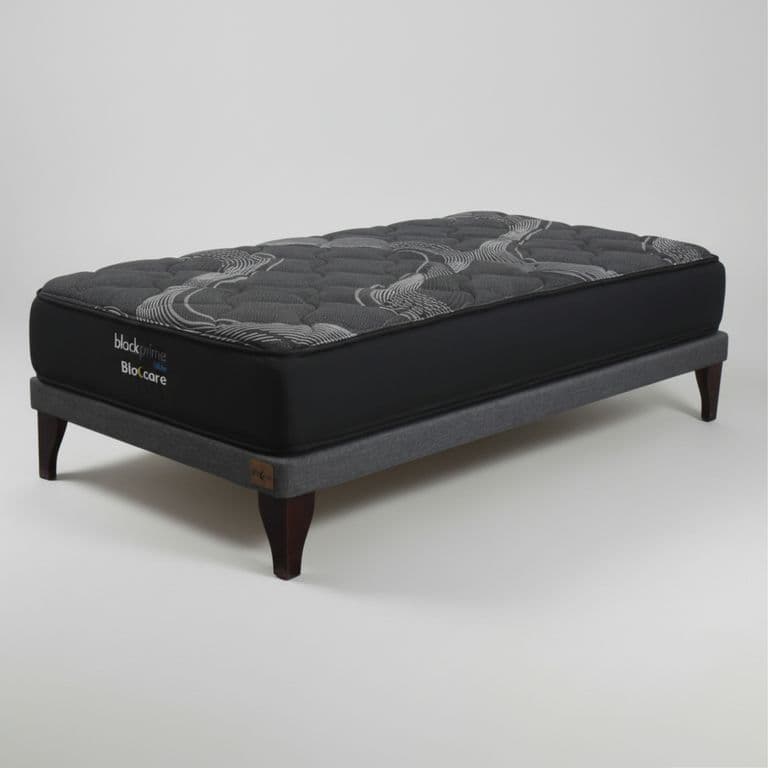 Cama 1.5 Plaza Box 8 cm - L190 cm + Colchon Black Prime - Modelo Uno / Con Pata 19.5 cm (Gris)