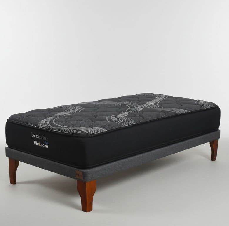 Cama 1.5 Plaza Box 8 cm - L190 cm + Colchon Black Prime - Modelo Uno / Con Pata 24 cm (Gris)