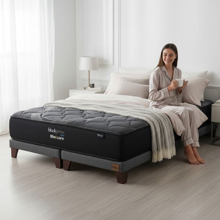 Cama 2 Plazas Box 8 cm - L190 cm + Colchon Black Prime - Modelo Uno / Con Pata de 19.5 cm (Gris)