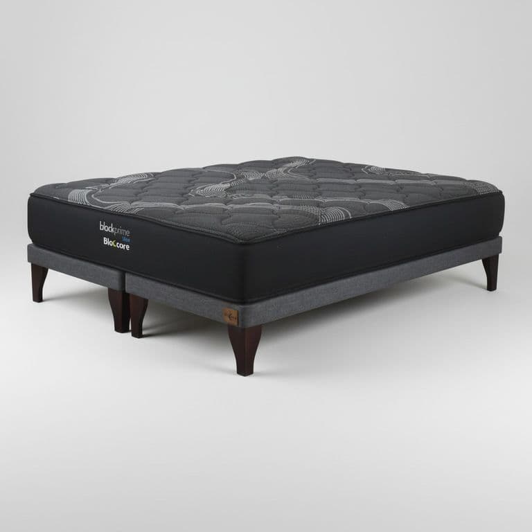 Cama King Box 8 cm - L200 cm + Colchon Black Prime - Modelo Uno / Con Pata 19.5 cm (Gris)