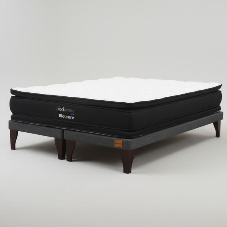 Cama 2 Plazas Box 8 cm - L190 cm + Colchon Black Prime - Modelo Dos / Con Pata De 19.5 Cm (Gris)