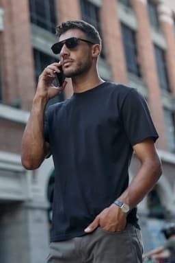 Polera Hombre Slim Corta Algodon Organico Negro S