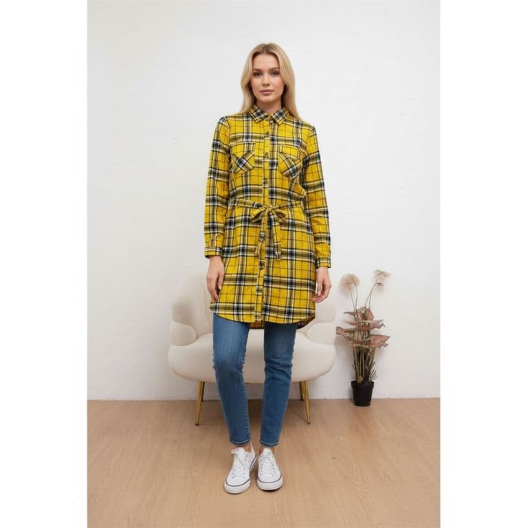 Camisa Lenadora Mujer Bluson Manga Larga Gruesa Botones A1653 Amarillo L