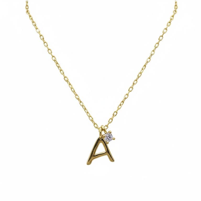 Collar Plata 925 Letra A Inicial P/Luz Dorado 45
