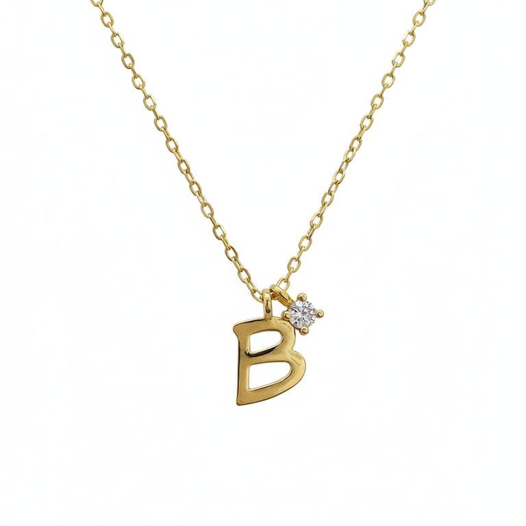Collar Plata 925 Letra B Inicial P/Luz Dorado 45