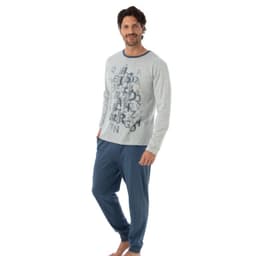 COD 3041 PIJAMA ALGODON ESTAMPADO POLERA LETRAS, MANGA LARGA Gris 2XL