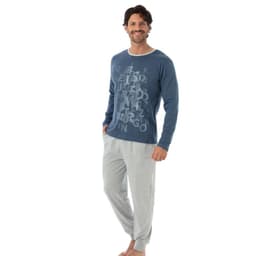 COD 3041 PIJAMA ALGODON ESTAMPADO POLERA LETRAS, MANGA LARGA Azul M
