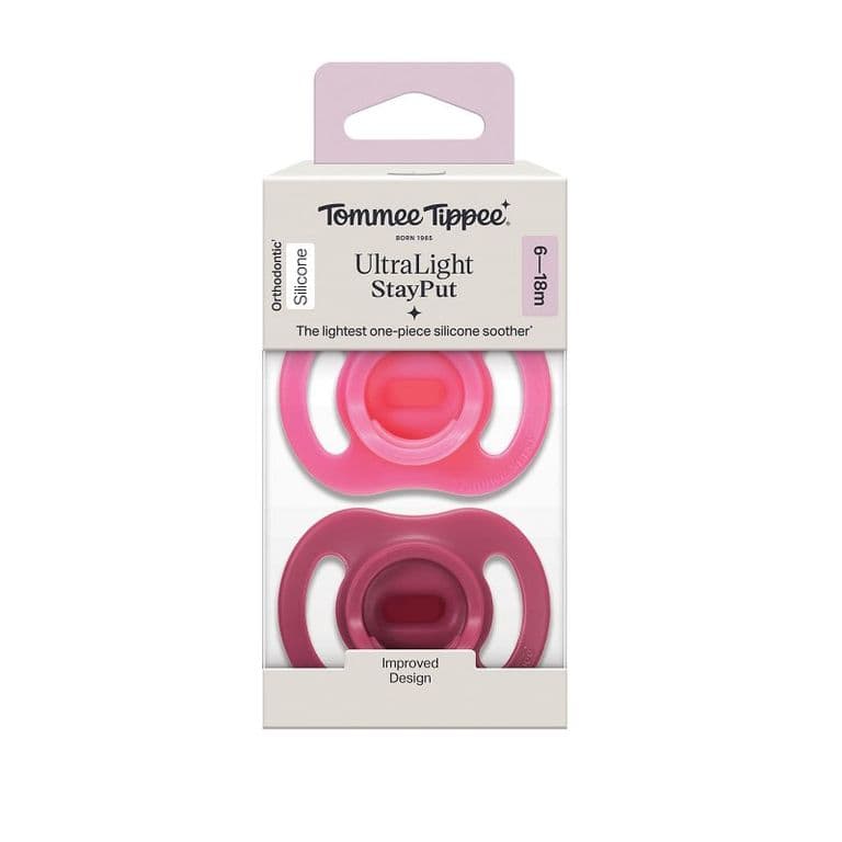 Chupete de silicona 1 pieza ligero 6-18 meses 2 unidades Ultralight Stayput rosado