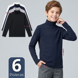 Pack 6 Poleras Camisetas Polar Primera Capa Beatle Manga Larga Colores Surtido Nino Multicolor 5-6 ANOS