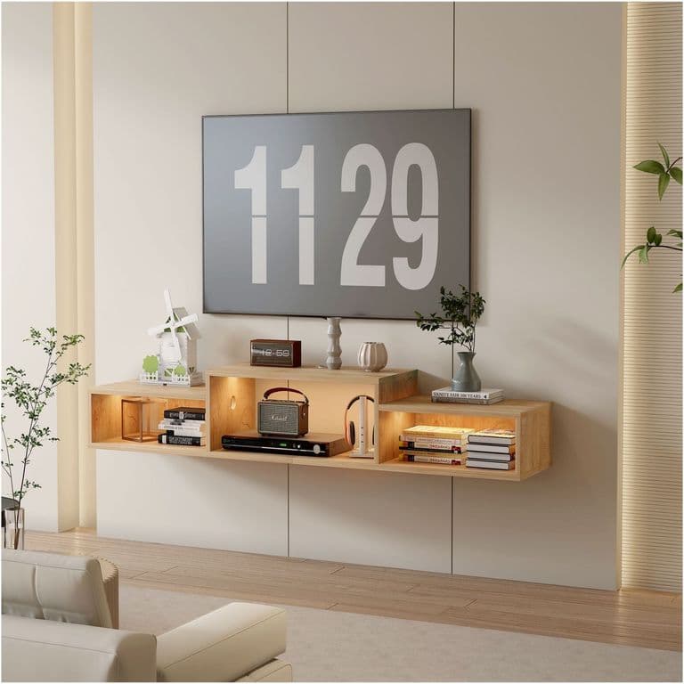Rack Tv flotante 150x28x16cm Con Luz Variable y enchufe