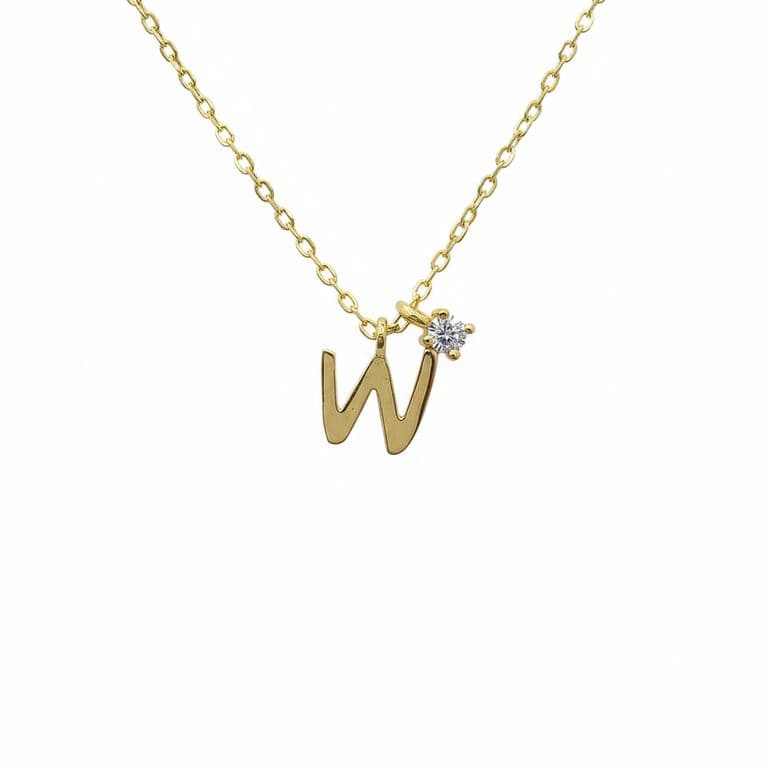 Collar Plata 925 Letra W Inicial P/Luz Dorado 45