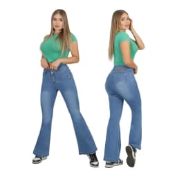 Jeans Flare Push Up Acampanado Levanta Cola Corte Colombiano Celeste 46