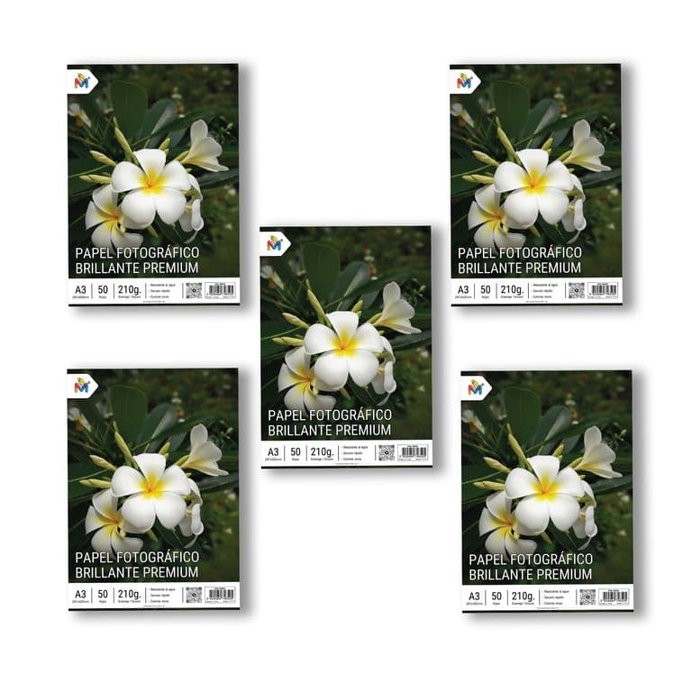 5 Unidades Papel Foto A3 - 250 Hojas Alta Densidad 210g