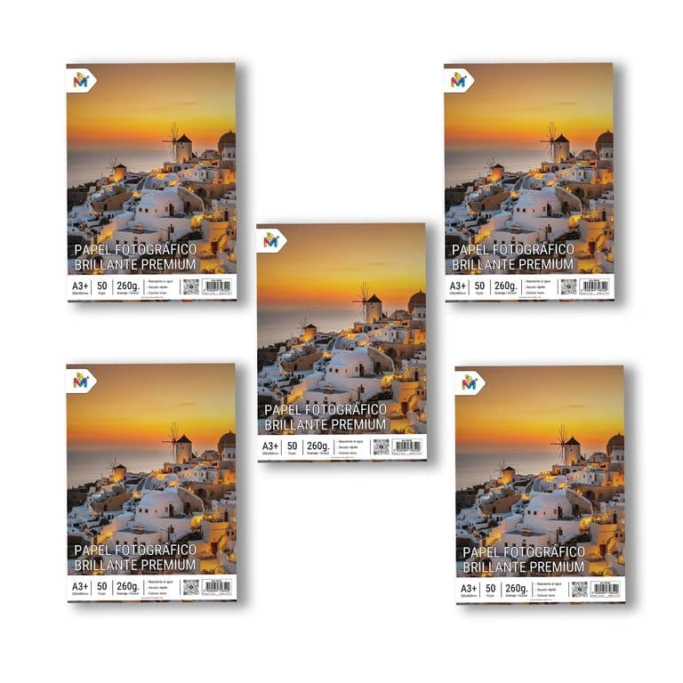 Pack 5 Papel Foto Brillante A3+ - 250 Hojas 5760 Dpi Luxury