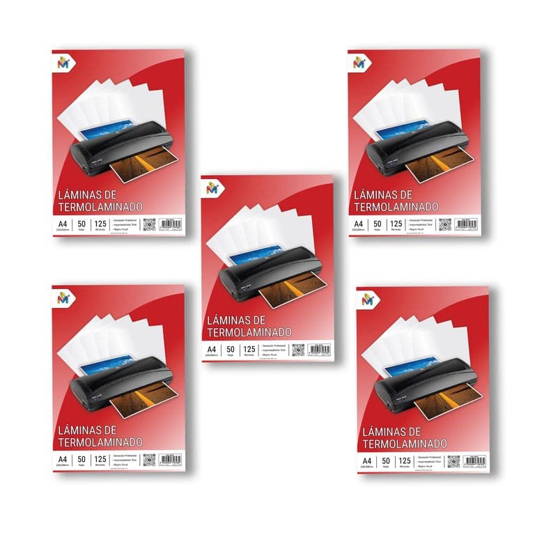 Pack 5 Fundas Termolaminar A4 125 Micras - 250 Hojas Pro