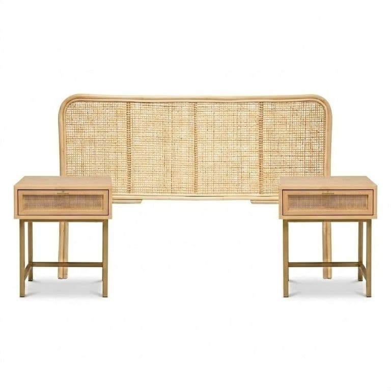 Set Respaldo 2 Plazas + Veladores Madera Ratan