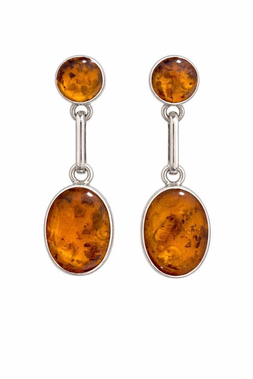 Aros Ambar Ovalado Plata 950 Tornillo Mariposa Colgantes Mujer Elegantes Piedra Ambar