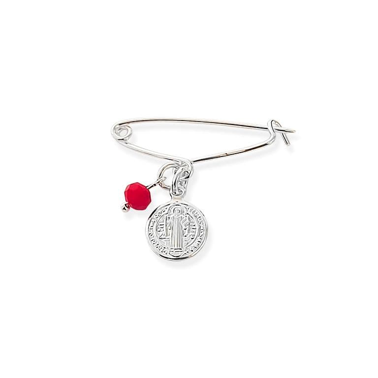Prendedor Bebe San Benito Cristal Rojo Enchapado En Plata Plateado TALLA UNICA
