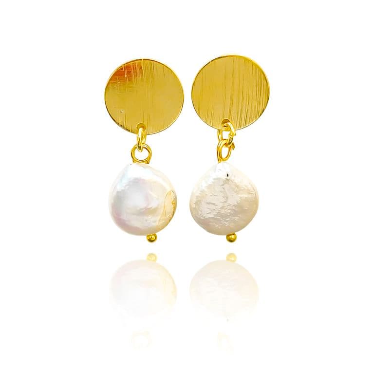 Aros Perla Rio Coin 10mm Tope Redondo Enchapado Oro 18K Dorado TALLA UNICA