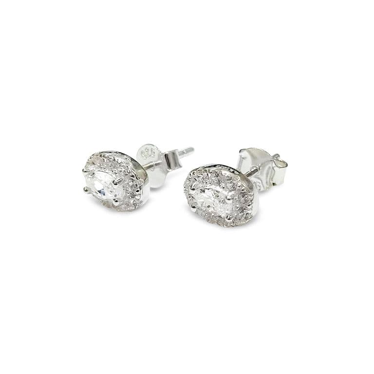 Aros Roseta Oval Circon Blanco Plata Fina 925 Plateado TALLA UNICA