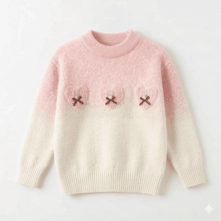 Sueter Nina Coquette Corazones Y Conejos Estilo Coreano Rosa 8