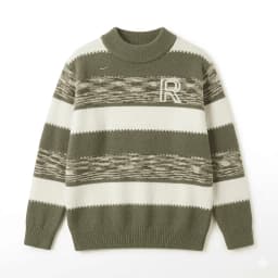 Sueter Nino Invierno Tejido Rayado Cuello Alto Moda Infantil Verde 10