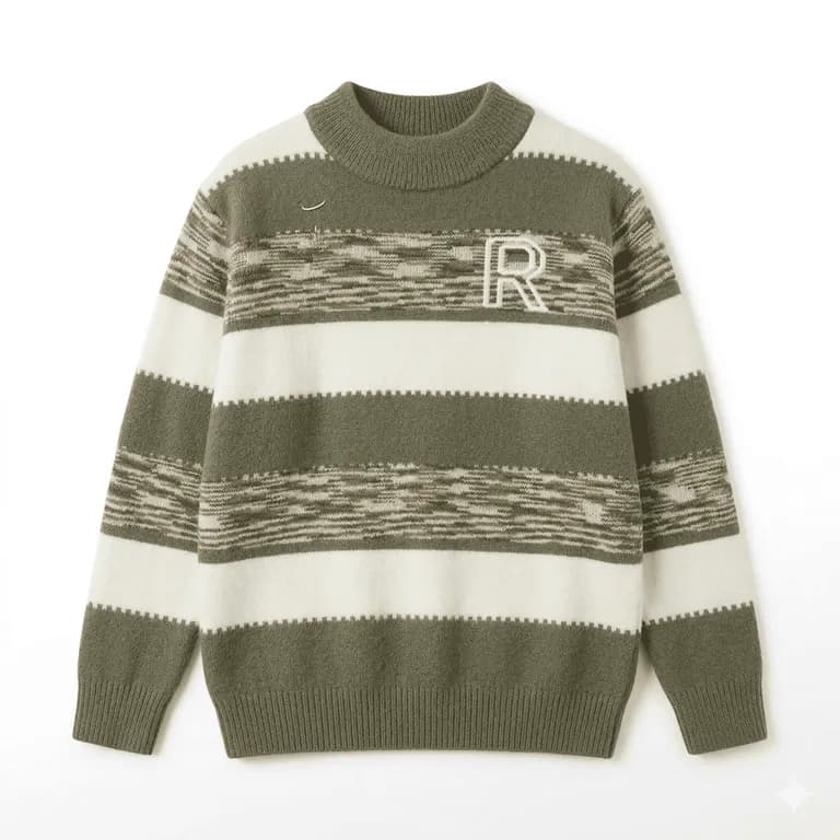 Sueter Nino Invierno Tejido Rayado Cuello Alto Moda Infantil Verde 10
