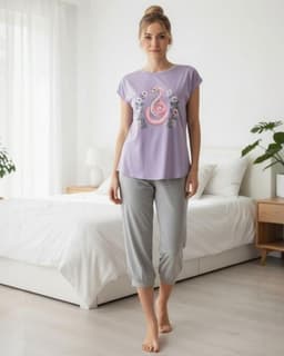 Pijama Mujer Algodon Estampado Snake Gris L