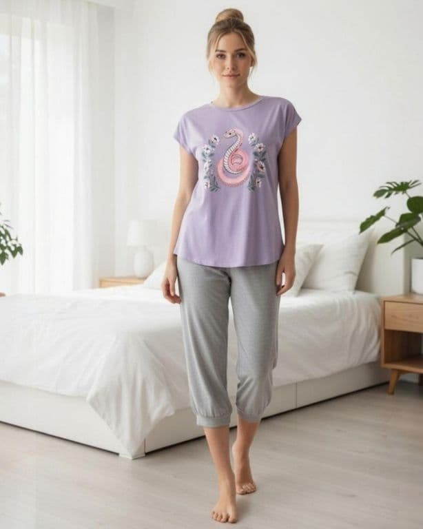 Pijama Mujer Algodon Estampado Snake Gris L