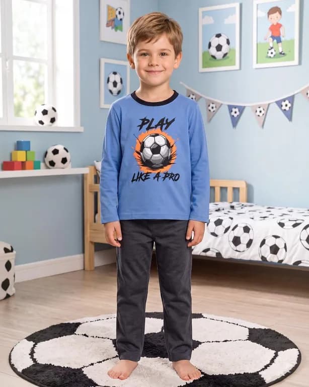 Pijama Nino Algodon Estampado Football Celeste Celeste 4