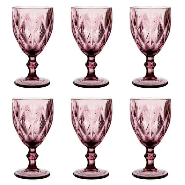 Copa de Vino de Vidrio con Relieve  Set de 6 Unidades Color Burdeo