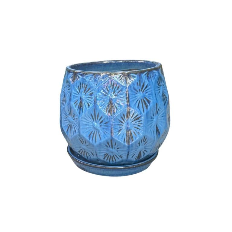 Maceta Patelle 26 Azul Egeo con plato
