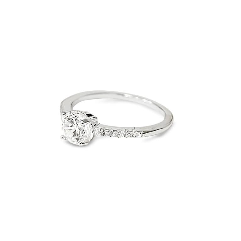 Anillo Solitario Redondo Medio Cintillo Plata Fina 925 Plateado 17