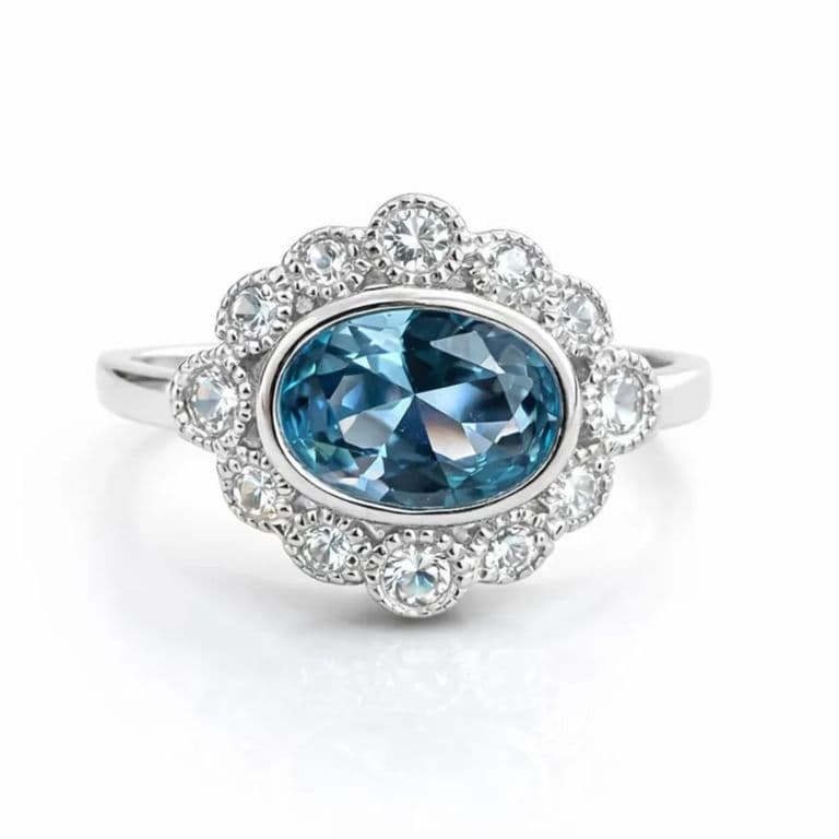 Anillo Agua Marina Ovalado Plata 925 Celeste 11