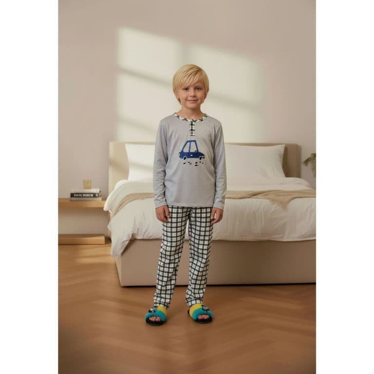 Pijama Nino Verano Manga Larga Disenos Colores 0440 Gris 8