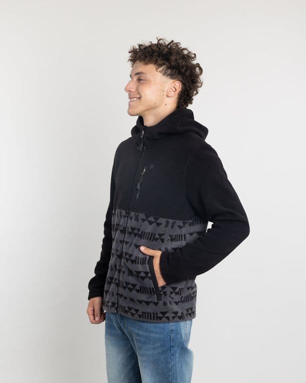 Poleron Juvenil Polar micropolar estampado con gorro Negro 12