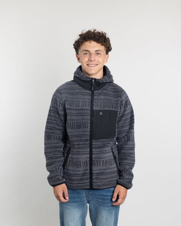 Poleron Juvenil Mini Sherpa Full estampado con gorro Negro 12