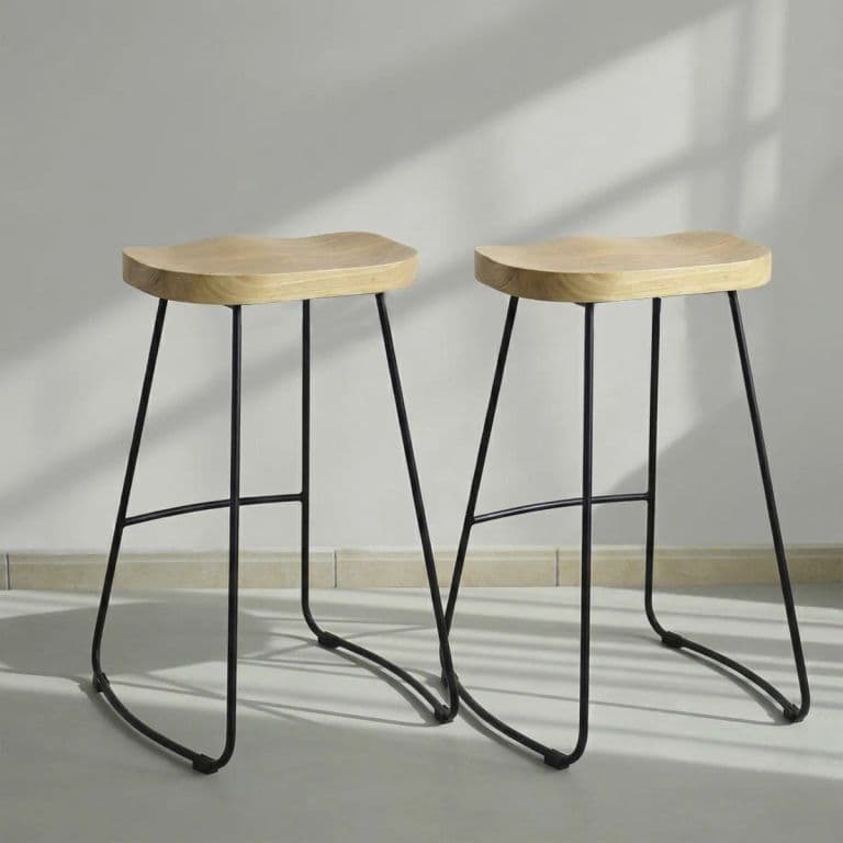 Pack 2 Sillas Piso Bar Taburete Nara Cocina Madera Natural Negro Negro
