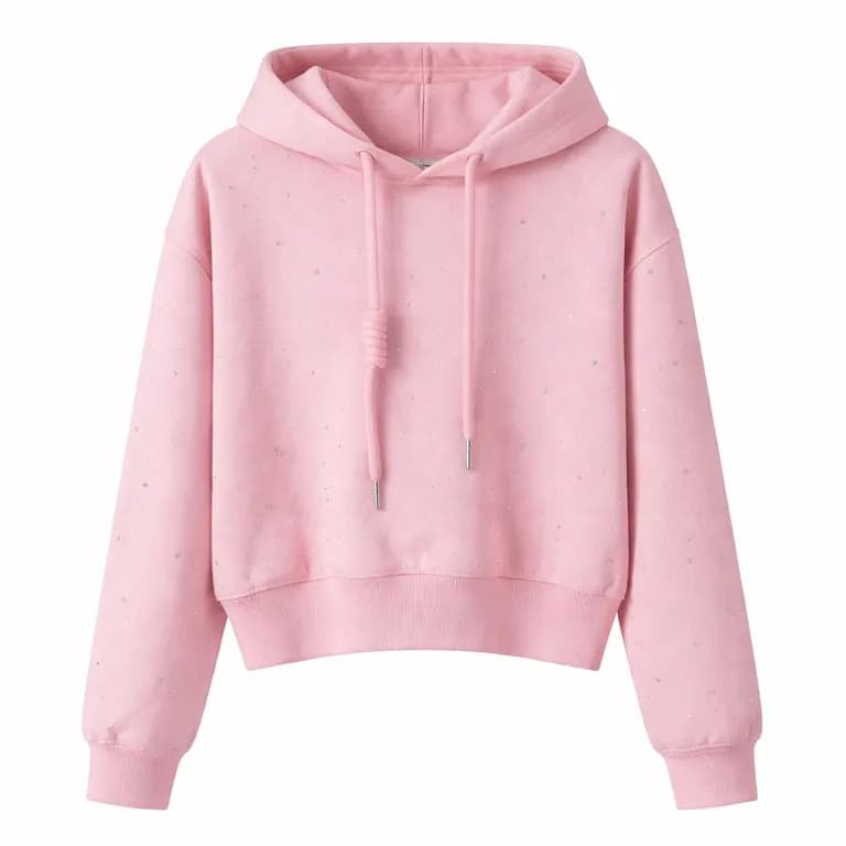 Chaleco Polerones Crop Juvenil Con Capucha Disenos Brillantes Rosa 16