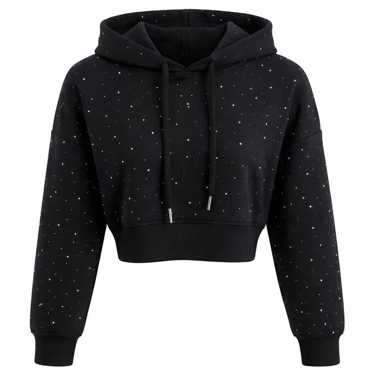 Chaleco Polerones Crop Juvenil Con Capucha Disenos Brillantes Negro 8
