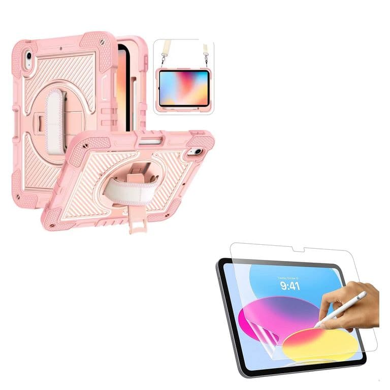 Funda Armadura 360 Lamina Clear Compatible Con iPad Air 10.9 4ta 5ta Rosado