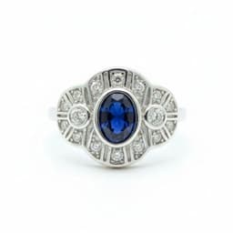Anillo Art-Deco Vintage Royal Zafiro Circones Plata 925 Azul 15