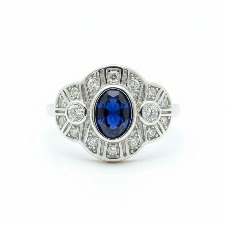 Anillo Art-Deco Vintage Royal Zafiro Circones Plata 925 Azul 15