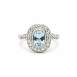 Anillo Art-Deco Vintage Halo Ovalado Agua Marina Plata 925 Celeste 15