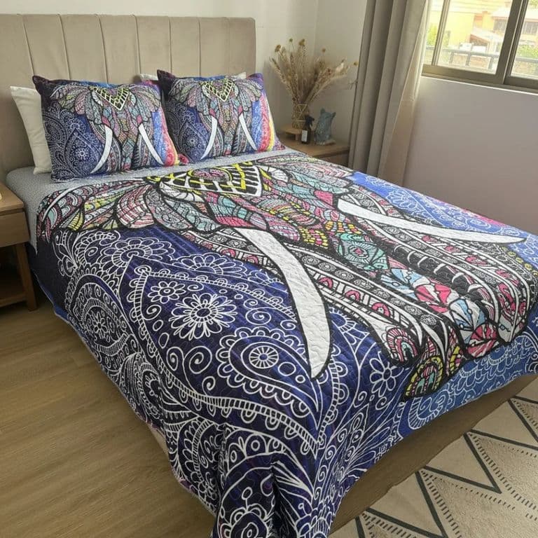 Cubrecama Quilt 2 Plazas Microfibra Diseno Elefante Multicolor