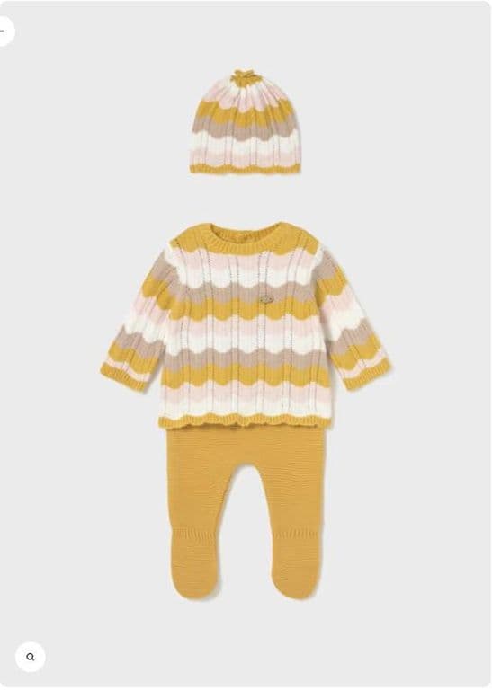 Polaina chaleco y gorrito punto Amarillo 4-6 MESES